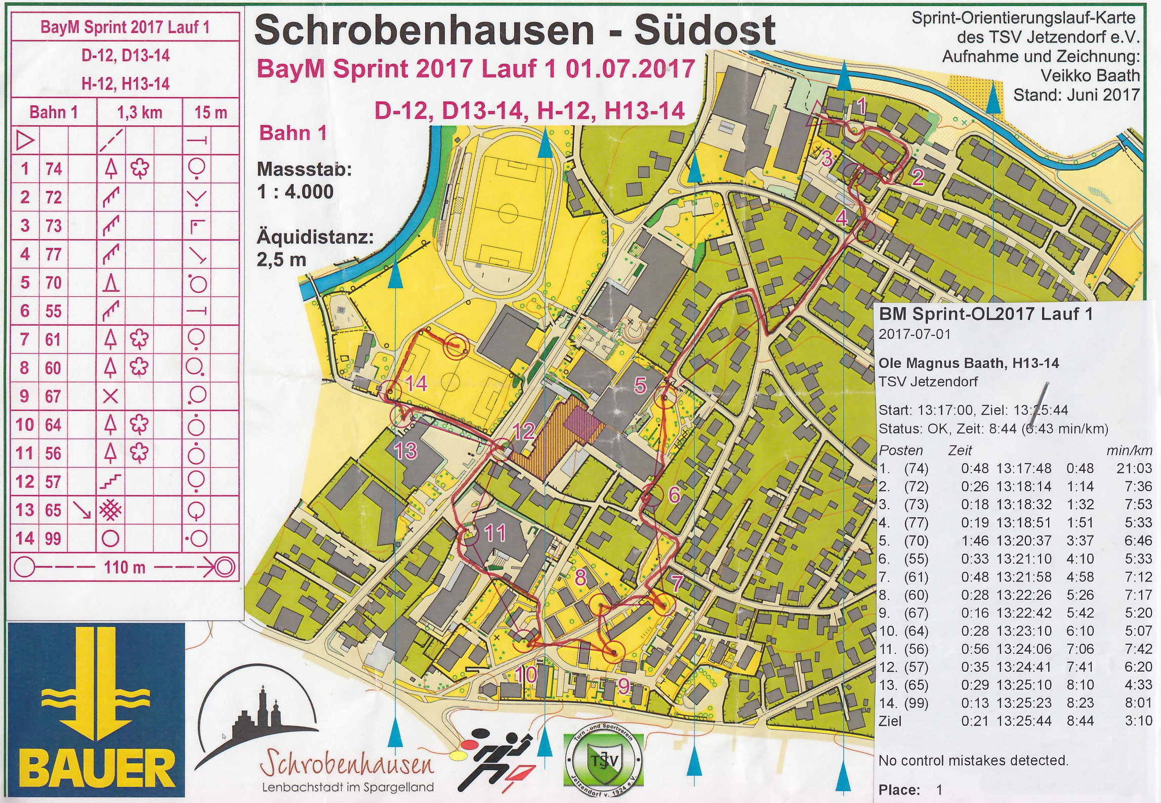 Bayerische Meisterschaften Sprint-OL Lauf 1 (01-07-2017)