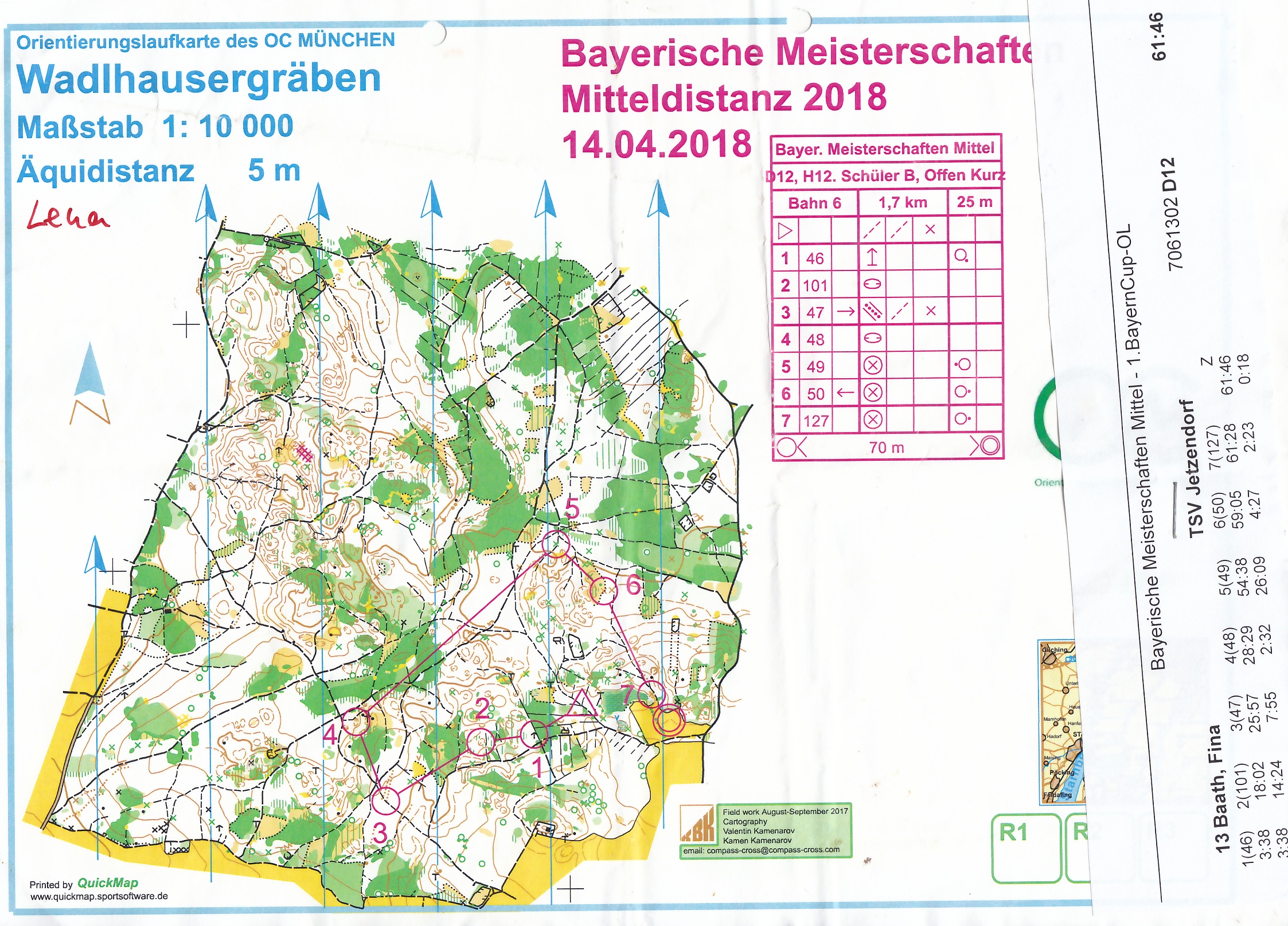 Bayerische Meisterschaften Mittel-OL 2018 Starnberg (14.04.2018)