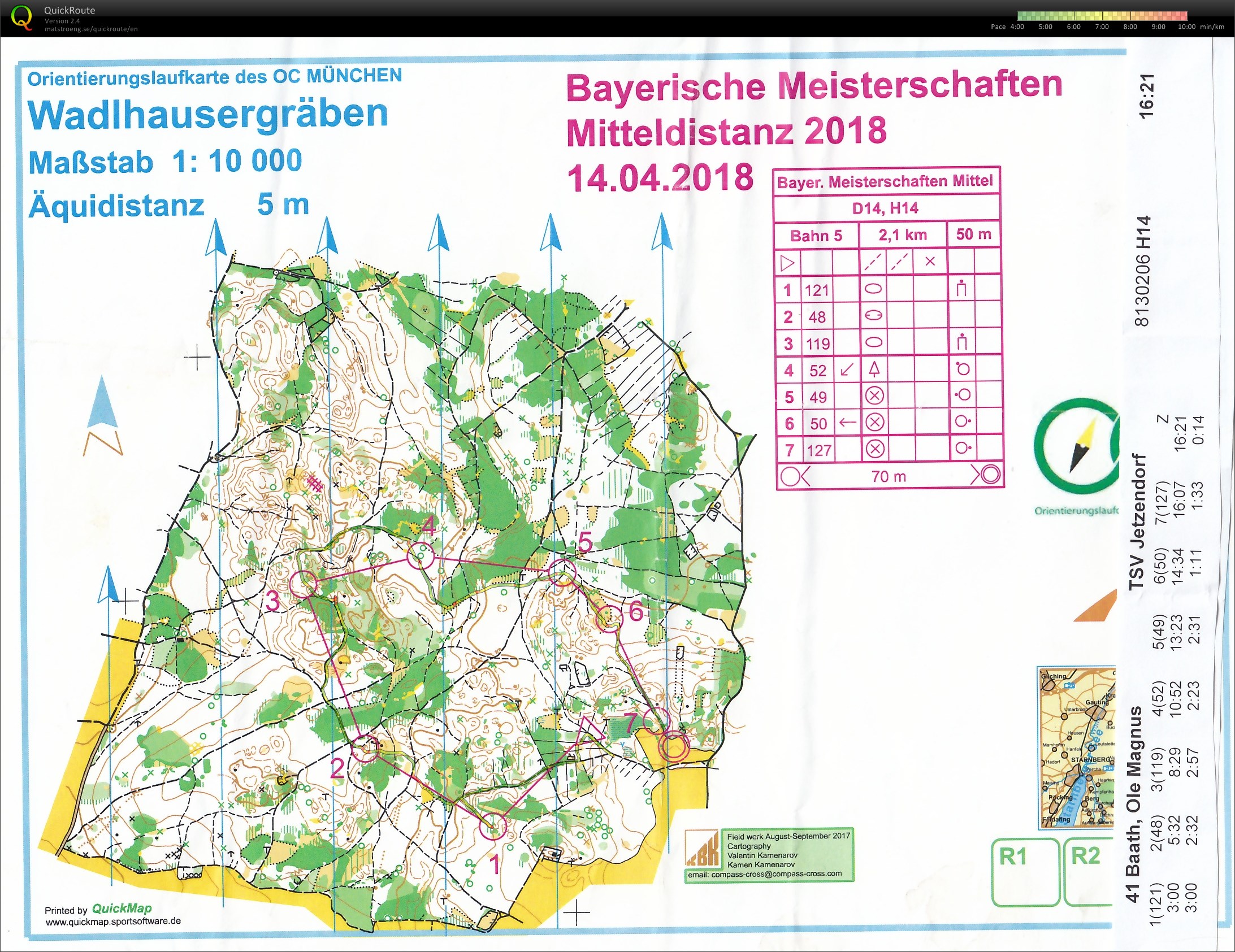 Bayerische Meisterschaften Mittel-OL 2018 Starnberg (14.04.2018)