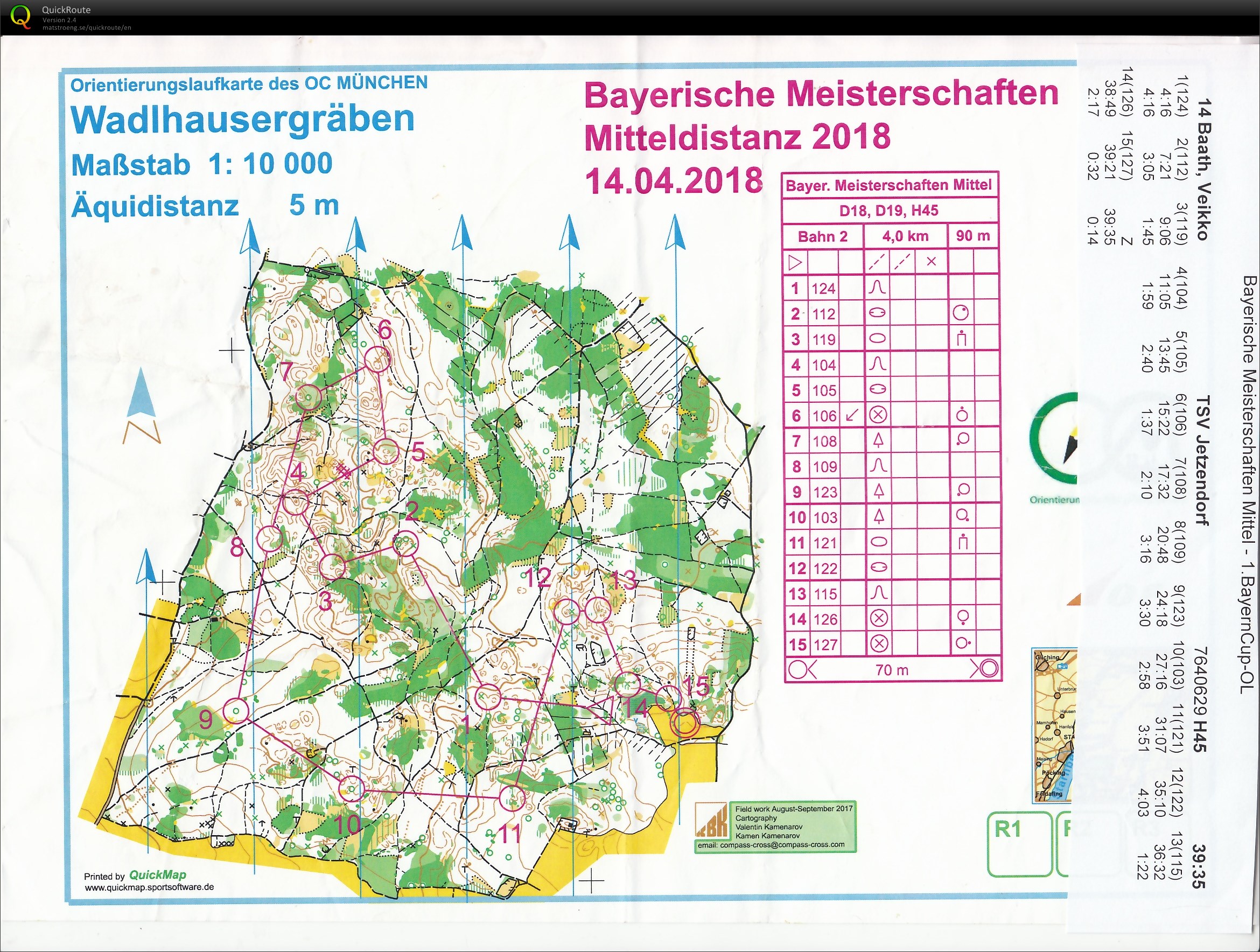 Bayerische Meisterschaften Mittel-OL 2018 Starnberg (14.04.2018)