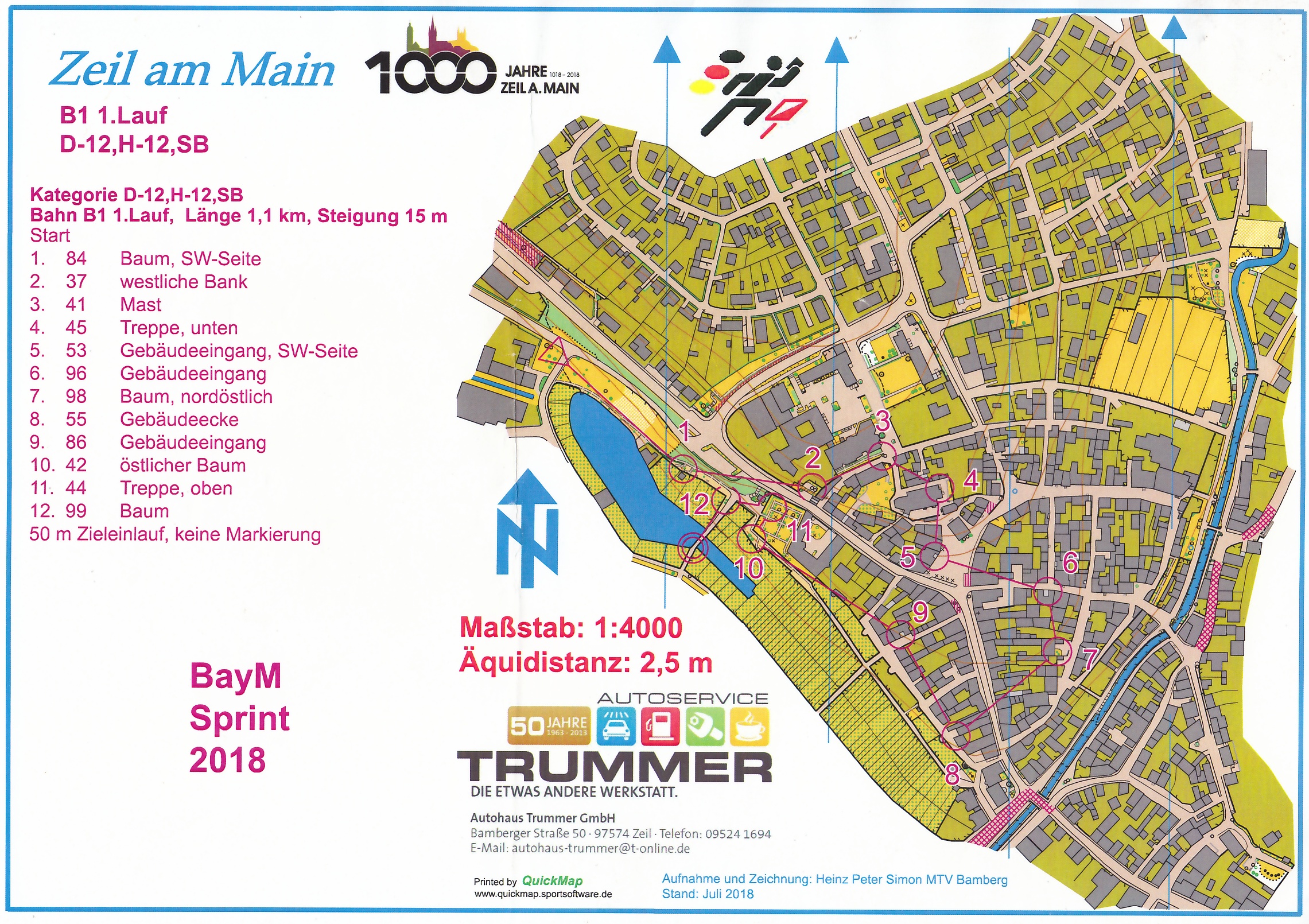 Bayerische Meisterschaften Sprint-OL in Zeil am Main - Lauf 1 (2018-07-14)