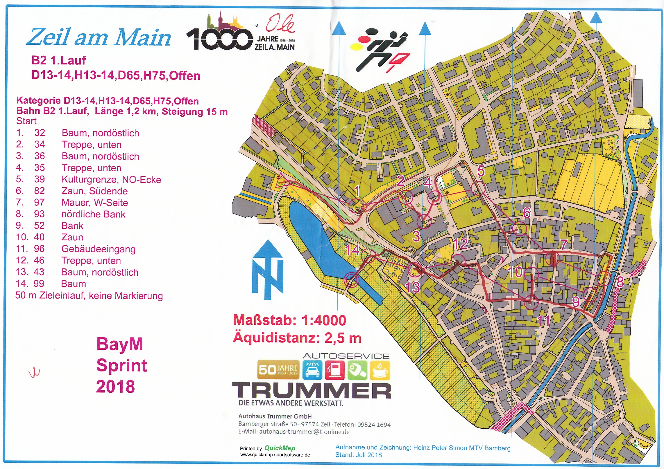 Bayerische Meisterschaften Sprint-OL in Zeil am Main - Lauf 1 (14.07.2018)