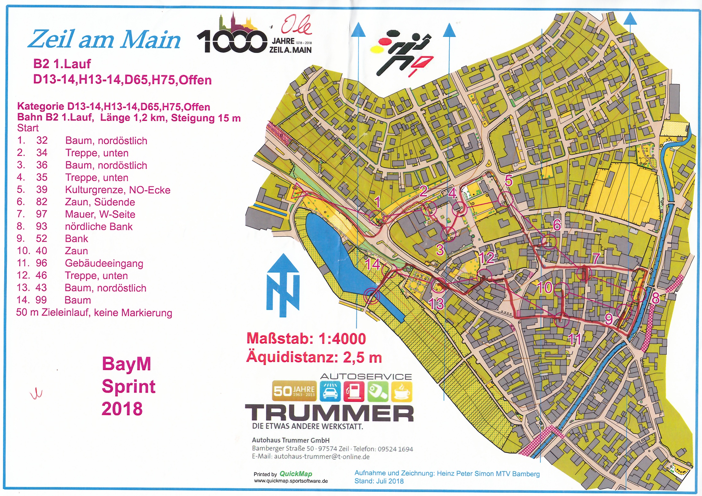 Bayerische Meisterschaften Sprint-OL in Zeil am Main - Lauf 1 (14-07-2018)